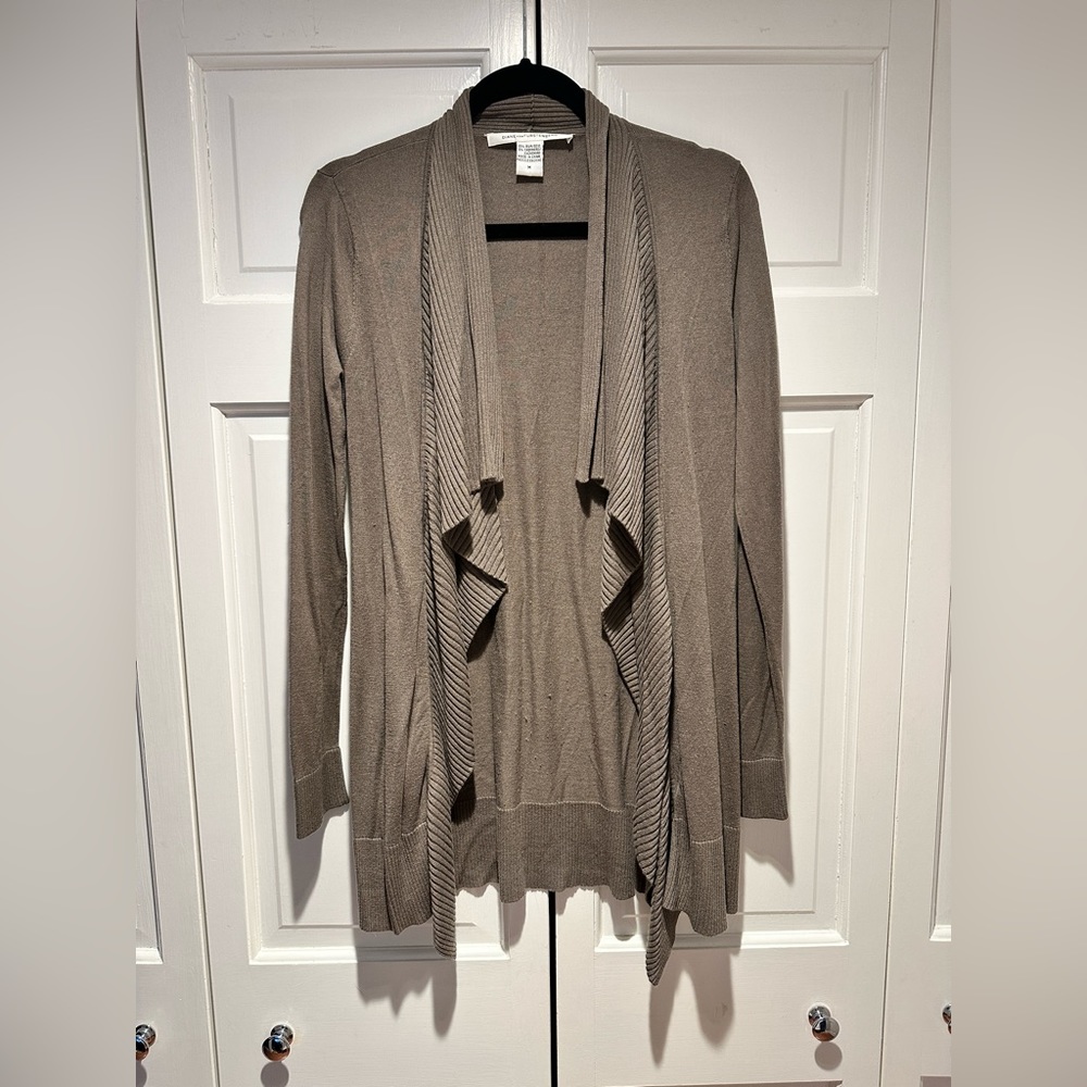 Rich mink color Diane Von Furstenberg shawl collar cardigan.